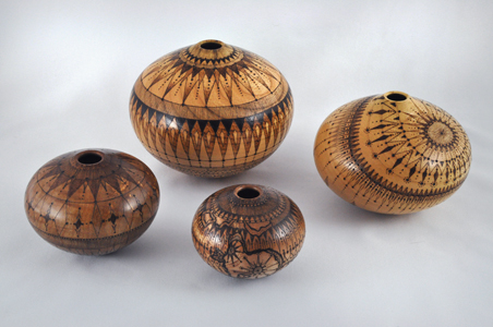 Four Woodburned Bowls